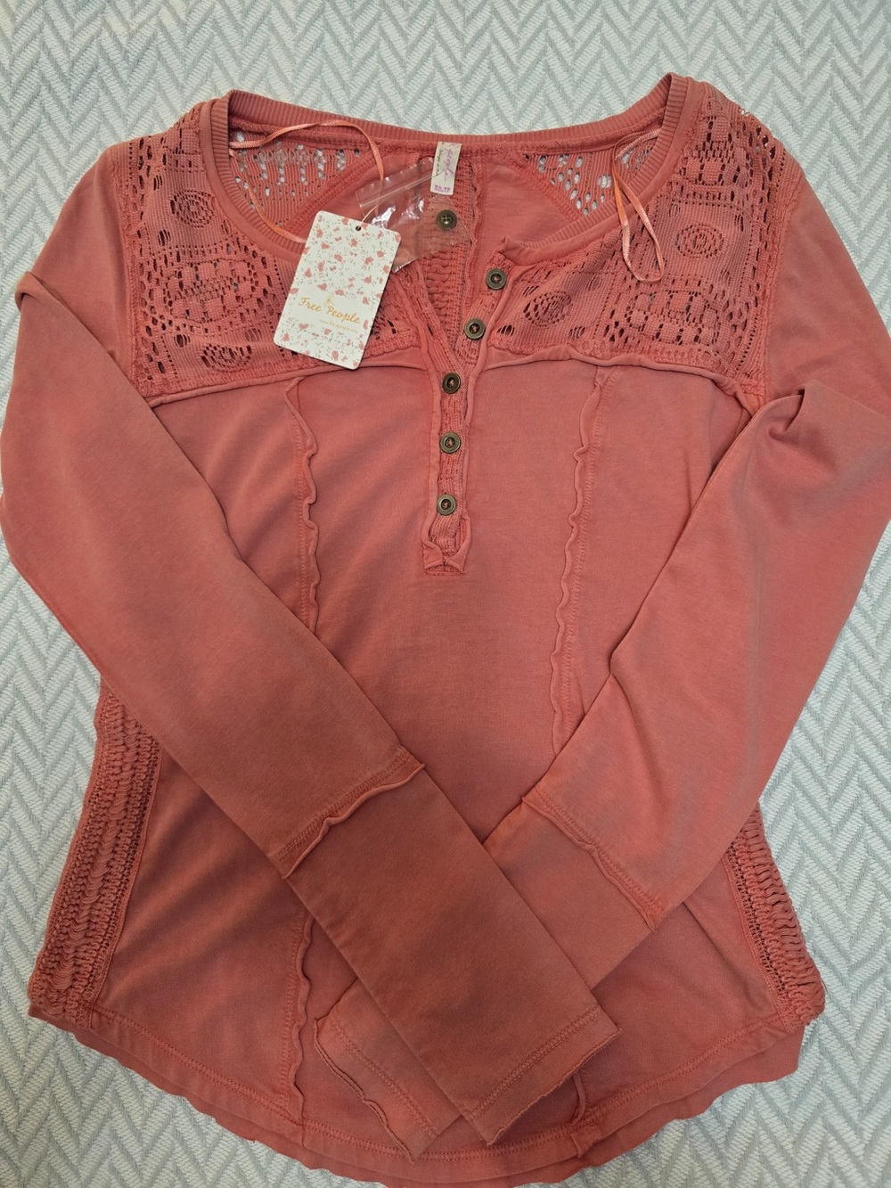 Free People XS red coral NWT. Woman’s Top. Girls Shirt. Free People. Brand New
